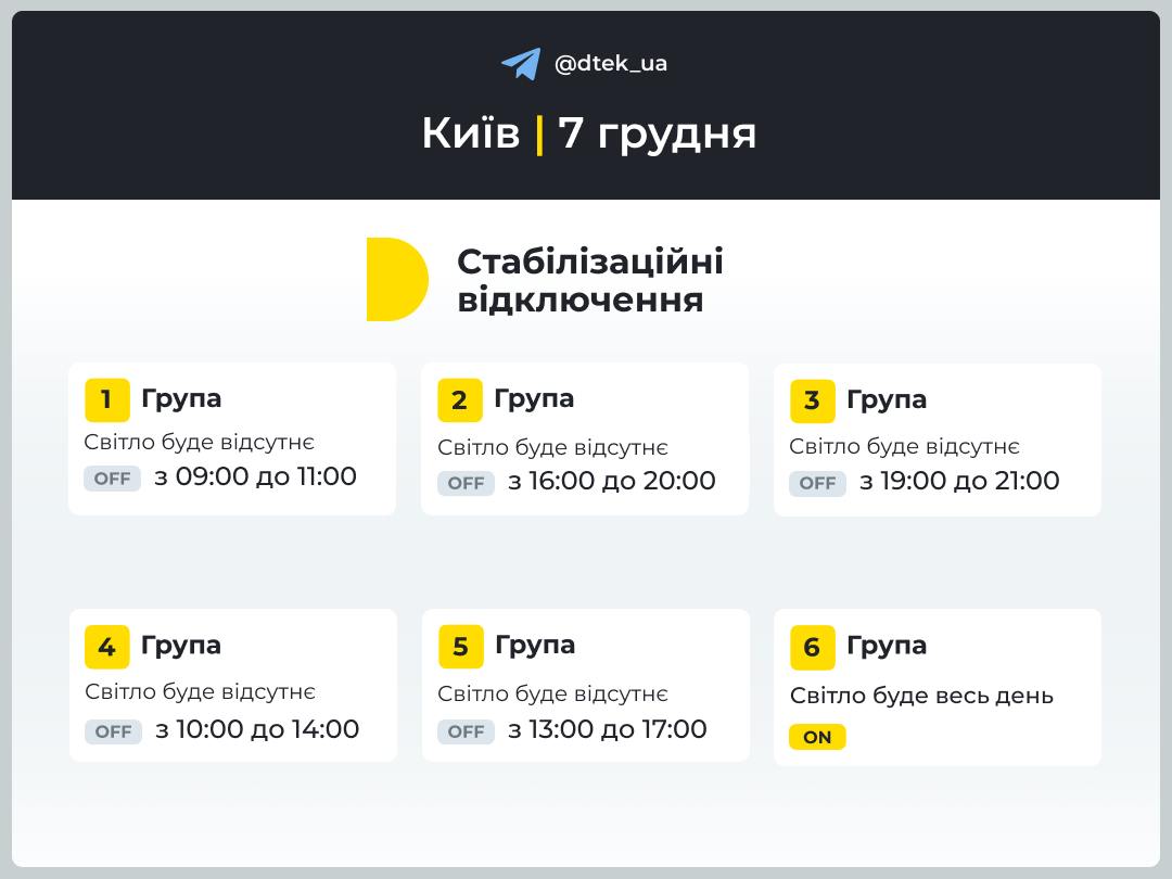 графік відключень світла в Києві