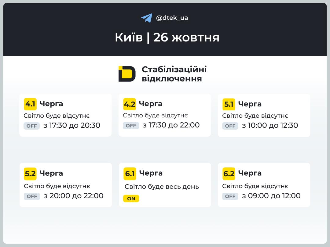 графік відключень світла в Києві 26 жовтня