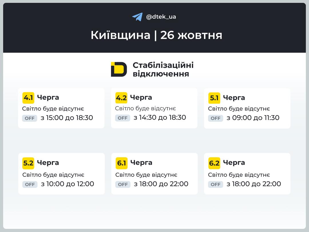 графік відключень світла в Києві 26 жовтня