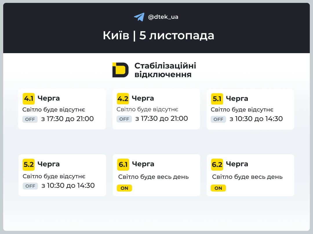 відключення світла в Києві 5 листопада