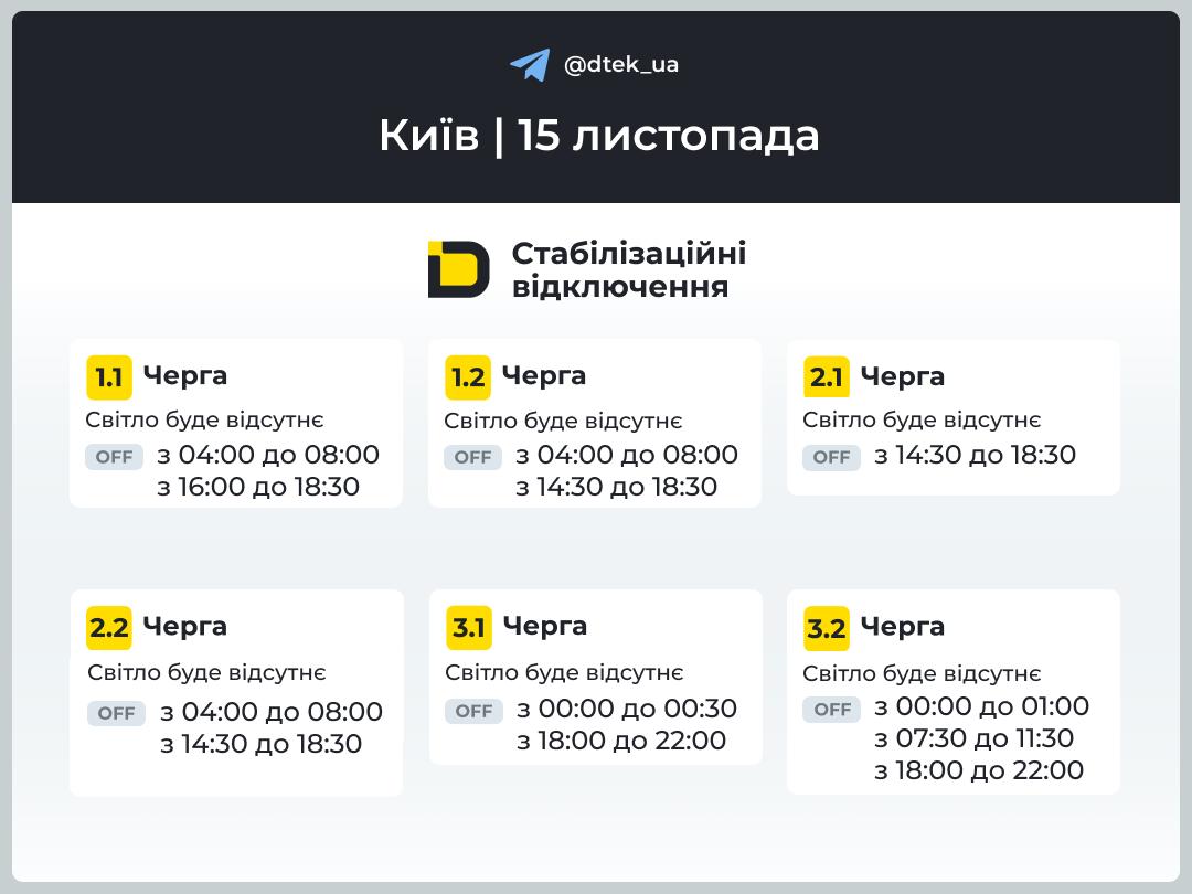 відключення світла у Києві 15 листопада