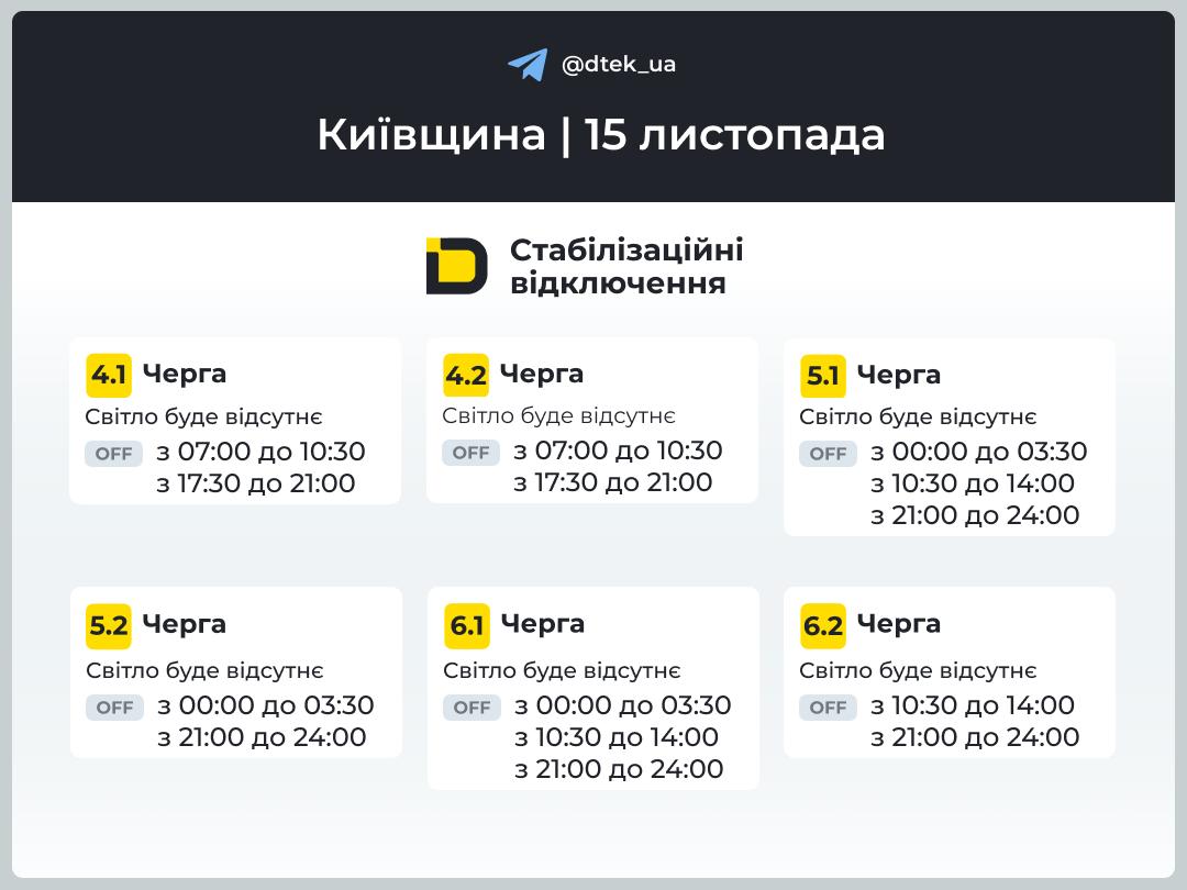 відключення світла у Київській області 15 листопада