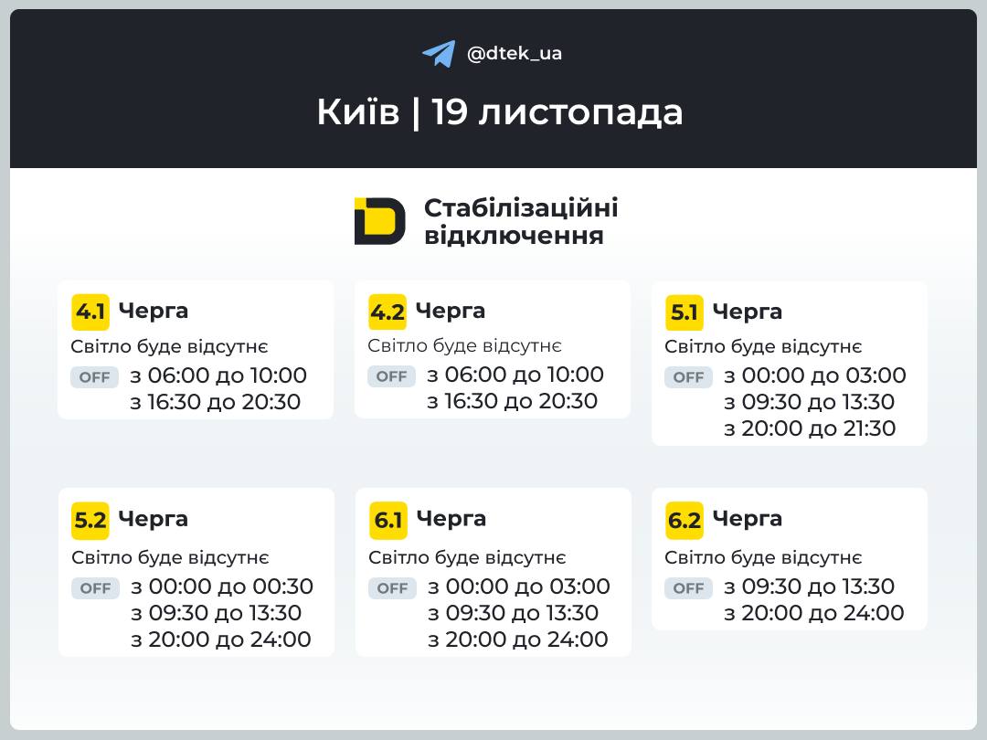 графік вимкнення світла в Києві 19 листопада