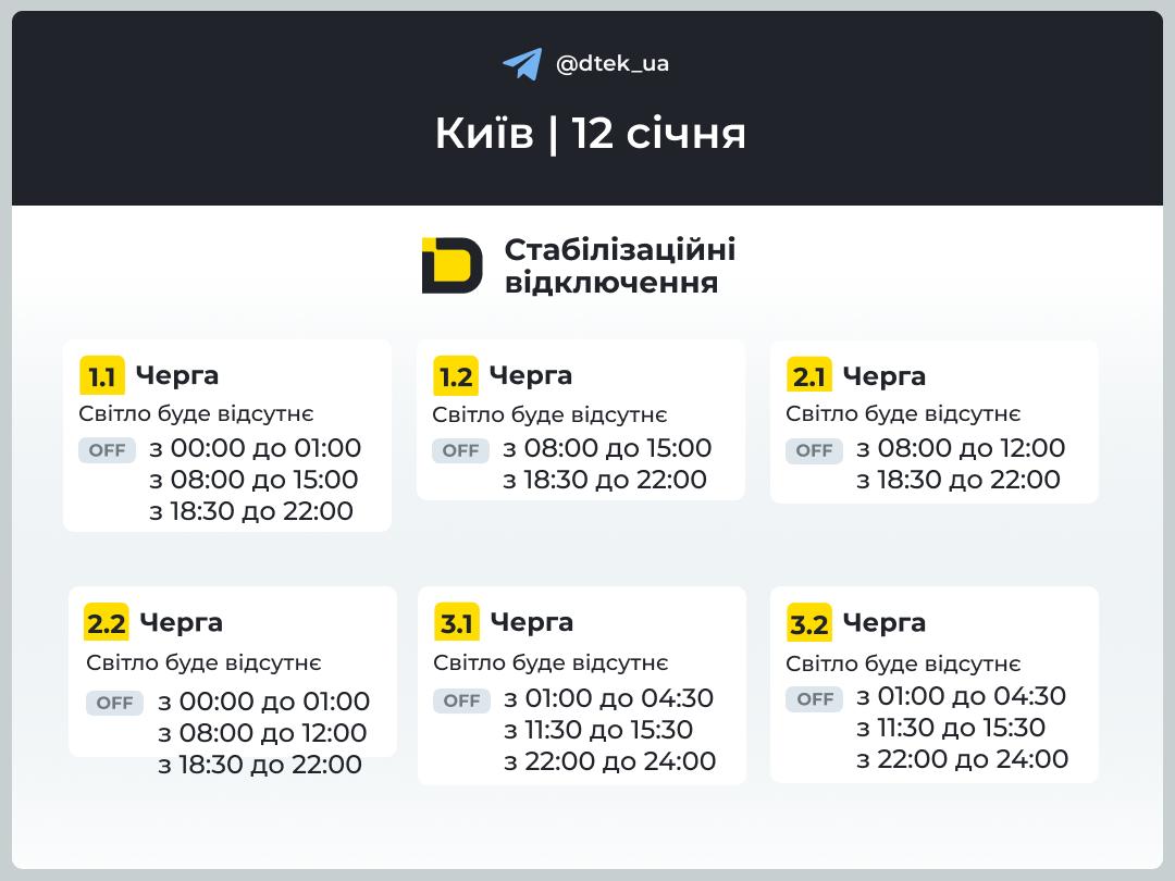 відключення світла в Києві 12 січня