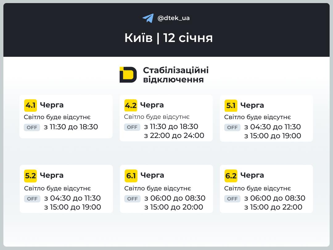 відключення світла в Києві 12 січня