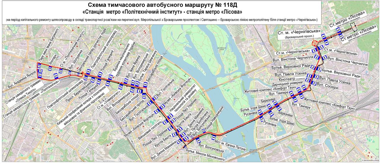 Схема автобусного маршруту №118Д