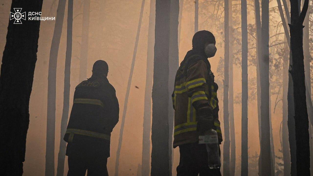 У Зоні відчуження на Київщині продовжують ліквідацію пожежі. Фото: ДСНС