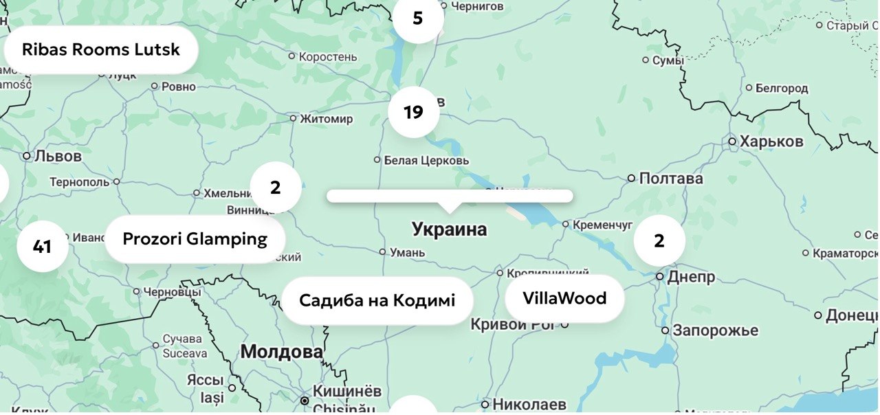 Мапа готелів. Фото: скриншот