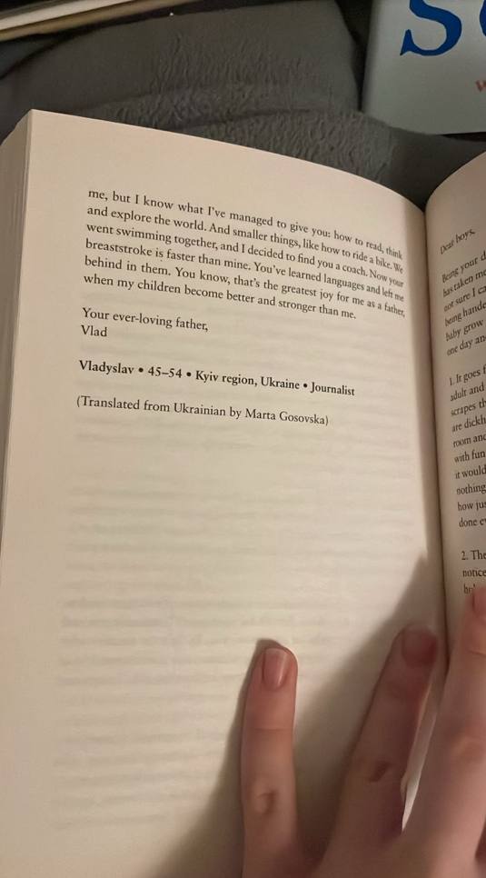 Лист українського військового Владислава Головіна до сина у книзі Letters to Our Sons. Фото: 